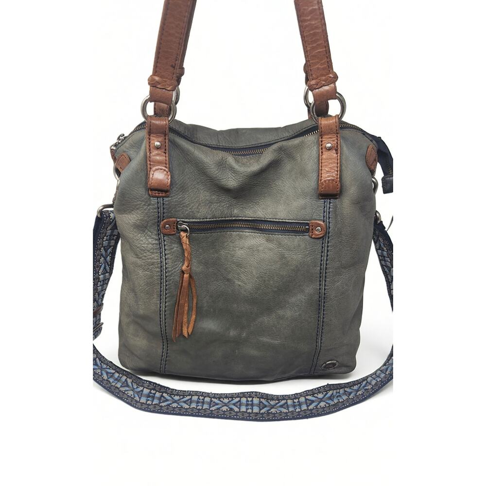 The Sak Indio Womens Olive Grey Leather Hobo Shoulder Bag Boho Crossbody